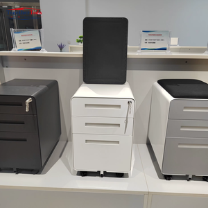 Armoire de rangement métallique en acier à trois niveaux, verrouillable, avec roulettes et mobile, pour dossiers, vente en gros, abordable et durable - Product Image 1