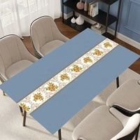 Nappe de table style chemin de table en PVC, rectangulaire, vert menthe, motif floral médaillon rayé, pour la décoration de table de salle à manger, restaurant, hôtel, banquet