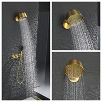 Système de douche mural moderne en laiton brossé doré non revêtu avec pommeau de douche pluie et panneaux