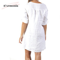 Nouvelles robes en lin décontractées blanches pour femme, taille plus, boutonnées, taille naturelle, col rond, longueur genou, pour l'été et le printemps