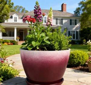 Vaso de Cerâmica Brilhante com Pintura Salpicada e Prato, 8 Polegadas, Vaso Multicolorido com Drenagem para Casa e Jardim - Product Image 1