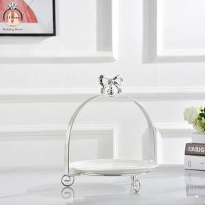 Otel büfe düğün dekorasyon altın demir kuş kafesi raf lüks 2 Tier 3 katmanlı seramik pasta standı - Product Image 5