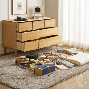 F8031 Commode en bois massif de style nordique simple et moderne, noyer noir, chêne, sept tiroirs/neuf tiroirs - Product Image 2