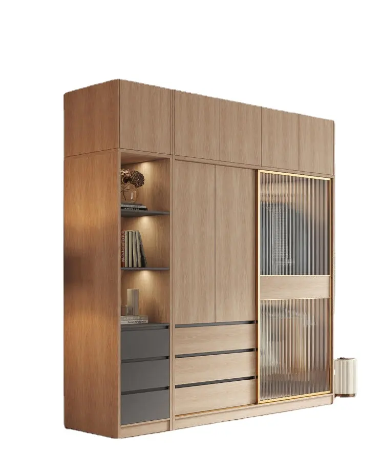 2023 mélamine dernier concepteur Mdf porte coulissante en verre vêtements organisateur meubles chambre placard armoire