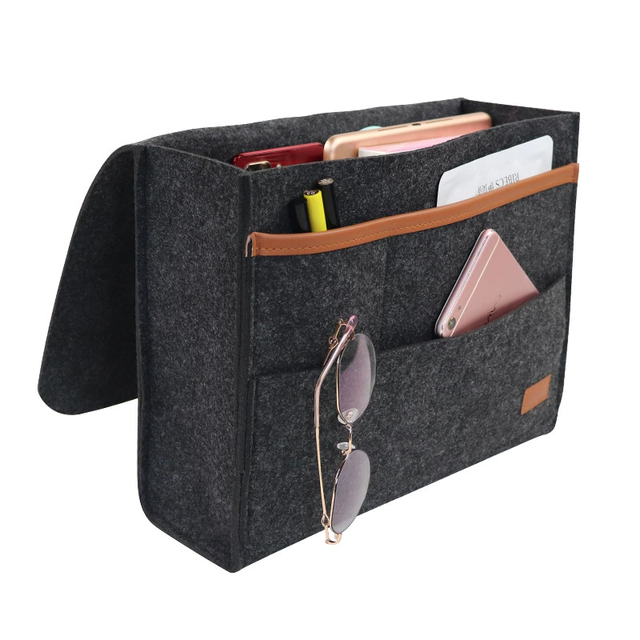 Nordic Style Felt Bedside Caddy Pocket Hanging Storage Organizer Basket for Bed Rails Sofa Couch