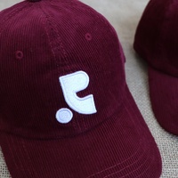 Topi Baseball Kasual Musim Dingin Berbahan Corduroy dengan Logo Bordir Kustom yang Laris Manis, Model 6 Panel Tanpa Struktur, Pinggiran Melengkung, untuk Wanita