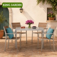 Ensemble de salle à manger d'extérieur en alliage d'aluminium résistant aux intempéries, table et fauteuils en corde tressée, mobilier de patio personnalisé OEM pour hôtel