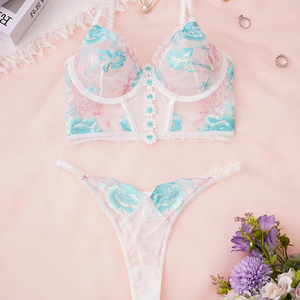 Ensemble deux pièces de lingerie sexy ultra-fine en maille brodée à fleurs pour femme – Nouveauté très prisée - Product Image 1