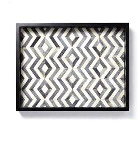 Best Quality Gray Rustic <b>Round</b> Wooden Tea Coffee <b>Serving</b> <b>Tray</b> with Bone Inlay Artwork Handmade India Hotel & Restaurant Use - Product Image 2
