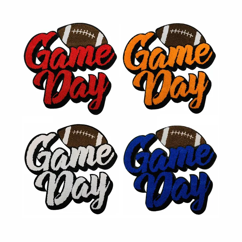 big size rugby game day theme embroidery iron on chenille patches for sweater hoodies