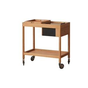 Table basse scandinave en bois massif de cerisier, chariot mobile avec roulettes pour salon - Product Image 4