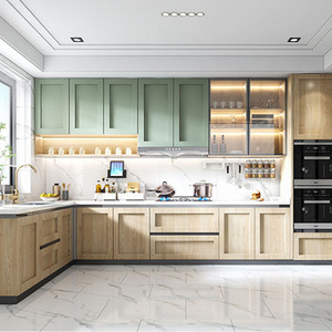 Armoires de cuisine sur mesure, finition laquée blanche avec porte en verre LED, vente en gros d'ameublement de cuisine en usine - Product Image 2