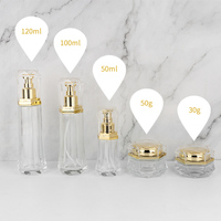 Design de mode 50g 50ml 100ml 120ml Bouteille et pot hexagonaux en verre transparent en or rose pour emballage cosmétique Bouteille en verre