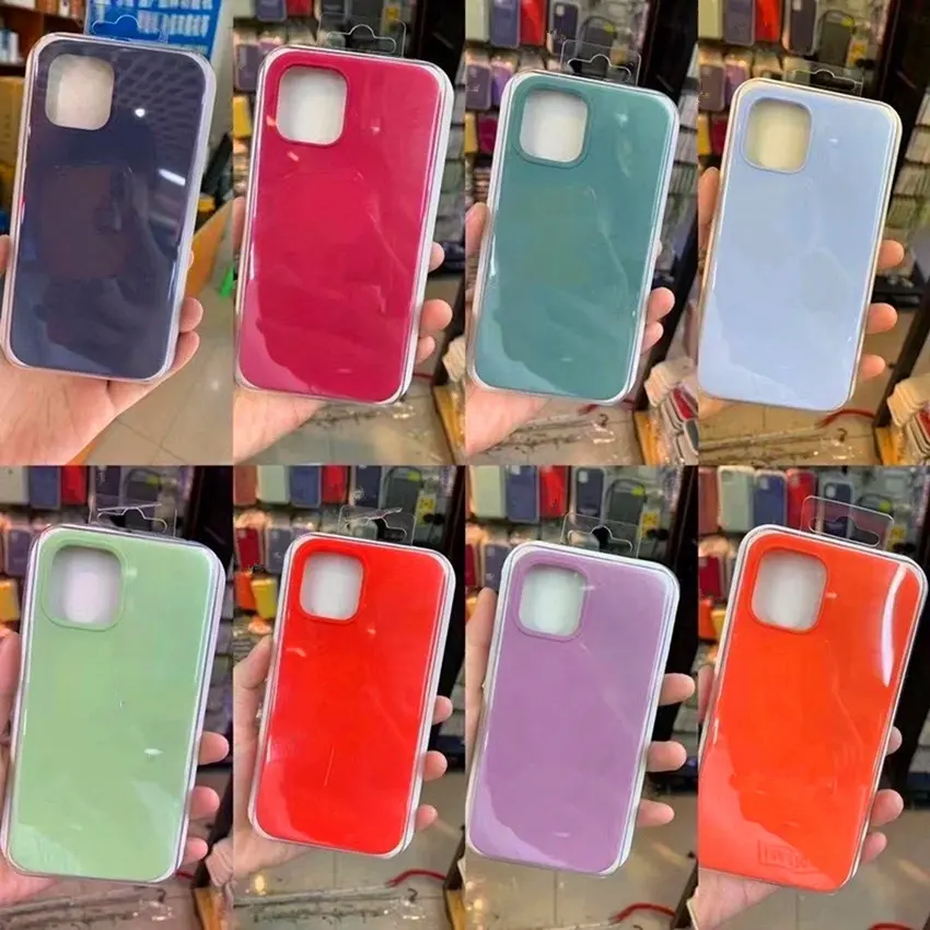 Casing karet silikon cair asli, sarung HP untuk iPhone SE 6 8 Plus XR XS Max 11 12 13 14 pro max dengan Logo dan kemasan