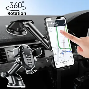 Support de téléphone portable pour voiture à ventouse, décor en fibre de carbone, support de téléphone à verrouillage automatique 360° °   Support rotatif pour pare-brise et tableau de bord - Product Image 2