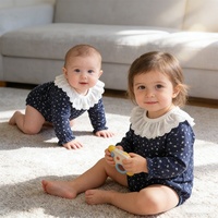 Robes de princesse printemps 2026 pour bébés filles, barboteuses sans manches en dentelle florale, col Claudine, tenue mignonne et douce pour sœurs