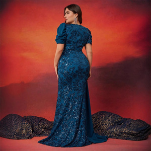 Elegante abito da sera Patchwork con paillettes Plus Size per mamme aderenti manica corta estiva traspirante abito da sera da Cocktail - Product Image 2