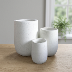 Ensemble de 3 pots à fleurs minimalistes en béton, finition blanche marbrée, pour intérieur, bureau, jardin, plantes, arbres, maison - Product Image 1