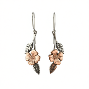 Pendientes de Plata de Ley con Diseño Floral en Dos Tonos, Modelo E3000 - Product Image 1