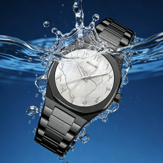 Quartz Watch with Marble Texture Fashion Design Surface 30m Waterproof Design  Irregular Dial Stainless Steel Band SKMEI 9391