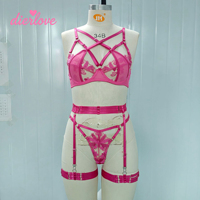 Dierlove Ensemble de Lingerie Féminine Ajustable à Motifs Floraux, comprenant Bralette à Armatures, String, Jarretières et Bandes de Cuisse, Marque Privée