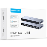 Mindpure 1x4 HDMI Splitter 1 in 4 Out Adaptor Tampilan Video Distributor Konverter Cermin Layar untuk Xbox TV Monitor Proyektor