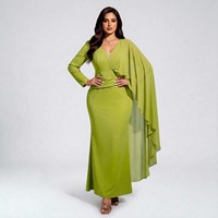 Robe longue vert lime grande taille à col en V, manches classiques, taille nouée, coupe fourreau, lavable, ample, pour soirée formelle, 100 % polyester
