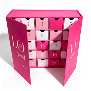 Christmas <strong>Advent</strong> Calendar Gift Box with 25 Pull Out Drawers Hot Pink Silver Foil Rigid Paper Countdown Box for Surprise Gift - Product Image 3