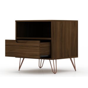 Nightstand In <b>Chestnut</b> Brown Wood With Metal Legs Modern Storage Cabinet For Bedroom Or Living Room - Product Image 4