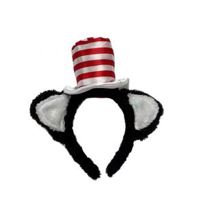2026 Halloween Cosplay Costume Accessories Red White Stripe Mini <b>Top</b> Hat Hair Bow Plush <b>Cat</b> Ear Headband for Party Supplie - Product Image 4