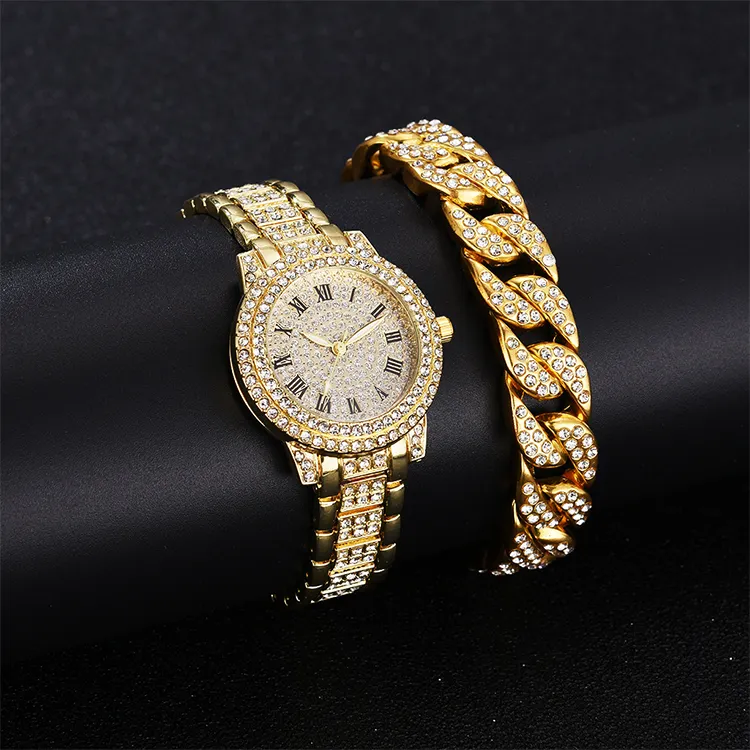 2022 Fashion Bling Full Diamond Luxury Elegant Luxury Iced Out Women's Quartz Lady Bracelet Watch