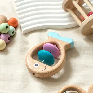 Natuurlijke Baby Bijtring Klassieke Houten Rammelaar Ring Speelgoed Vijf Set
