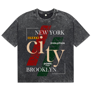 T-shirt Homme Personnalisé en Coton de Haute Qualité OEM ODM, Imprimé Lettres Brooklyn, Noir Délavé à l'Acide, Respirant, Coupe Décontractée Oversize - Product Image 1