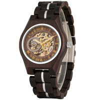 Montre mécanique en bois et verre ajouré de style rétro, design unique et de haute qualité, pour homme - Vente en gros