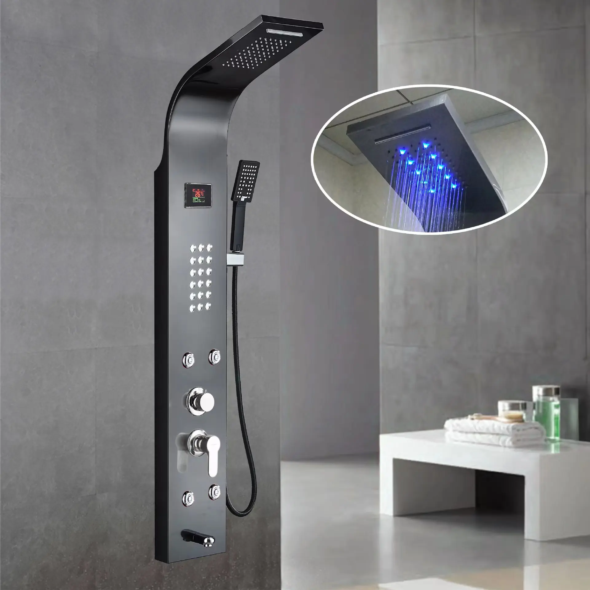 Traje de chuveiro de banheiro, de aço inoxidável, luxuoso, personalizado, com luz led, de alta qualidade, 304