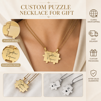 Kalung Puzzle Custom SongYi dengan Ukiran, Kalung Pasangan Persahabatan yang Dipersonalisasi untuk Hadiah