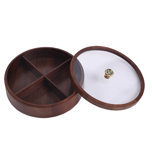 <b>Rotating</b> Solid Wood Candy Box With Lid Round Storage Tray For Snacks Nuts Dried Fruits Wedding Party Use - Product Image 3