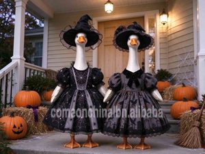 Déguisement d'oie d'Halloween pour porche, ensemble robe imprimée toile d'araignée et corbeau avec chapeau de sorcière, décoration de jardin extérieur pour les fêtes - Product Image 5