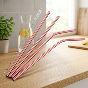 Rose Gold Metal <b>Drinking</b> <b>Straws</b> 4-Pack Reusable Bar Accessories Modern Style - Product Image 4