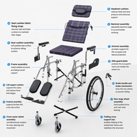 Fauteuil roulant pliable semi-inclinable pour personnes âgées, fauteuil roulant manuel avec cadre en acier électroplaqué, repose-jambes et siège confortable rouge
