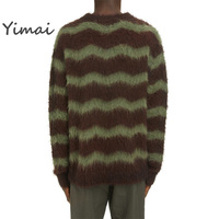 Pull élégant pour homme YIMAI, vêtements pour homme personnalisés, pull ample, style vintage, rayé, pull en mohair duveteux, pull de luxe pour homme