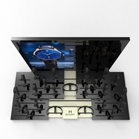 Support d'exposition de montres de luxe HUAXIN OEM avec finition laquée mate en MDF + acrylique, anneau en C pour les magasins de montres