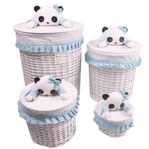 Bộ 4 phong cách hàng ngày lớn Vòng lidded wicker giặt giỏ với đồ chơi động vật xử lý đồ gia dụng giá rẻ - Product Image 3
