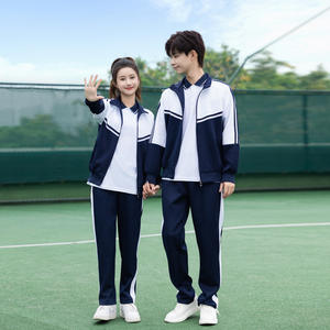 Uniforme scolastica degli studenti delle scuole primarie e secondarie abiti a tre pezzi blu e bianchi a maniche corte stile College - Product Image 2