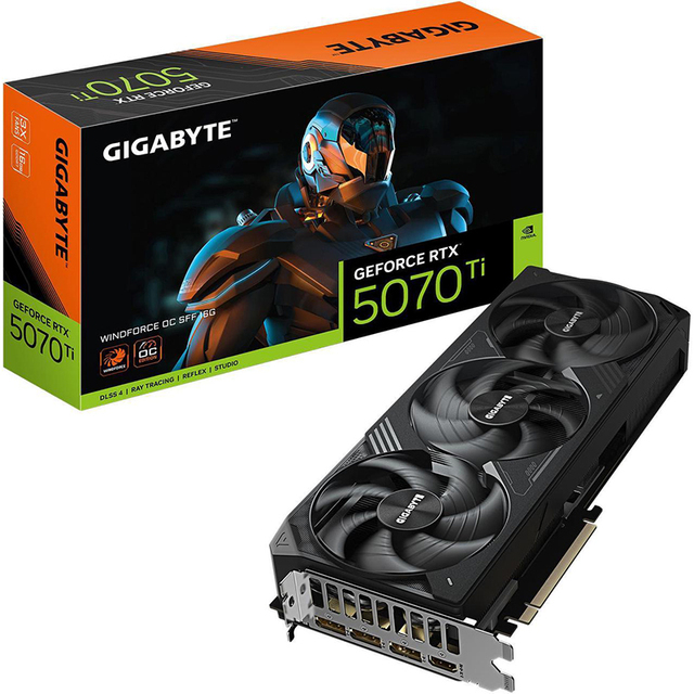 WindForce RTX 5070 Ti 16GB GDDR7 PCI-E 5.0 Fan-Cooled Desktop Graphics Card New 256-Bit DP GV-N507TWF3OC-16GD