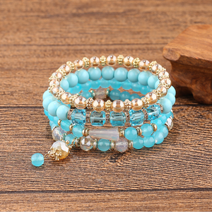 European and American Hot - Selling Bohemian Style <strong>Beaded</strong> Bracelet Geometric Round Glass Beads Inlaid with Diamond Elastic Brace - Product Image 3