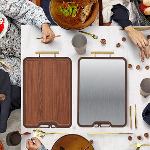 Planche à découper rectangulaire en ébène double face en acier inoxydable 304, épaissie de 2,5 cm, avec aiguiseur à couteaux intégré. - Product Image 3