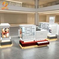 Kiosque à lunettes personnalisable pour centre commercial, comptoir d'exposition pour opticien, vitrine autoportante pour lunettes de soleil avec logo