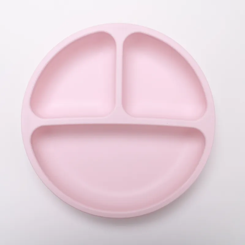 आधुनिक डिजाइन सिलिकॉन गोल बेबी प्लेट खाद्य ग्रेड सिरेमिक सामग्री, बच्चों को दूध पिलाने वाले डिनरवेयर सेट के लिए साफ करना आसान है