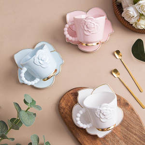 3D Rose Creative Design 280Ml Afternoon <b>Tea</b> <b>Cup</b> <b>Set</b> Ceramics Porcelain <b>Cup</b> <b>Sets</b> Ceramic Coffee Mug With Plates and Golden Spoons - Product Image 1